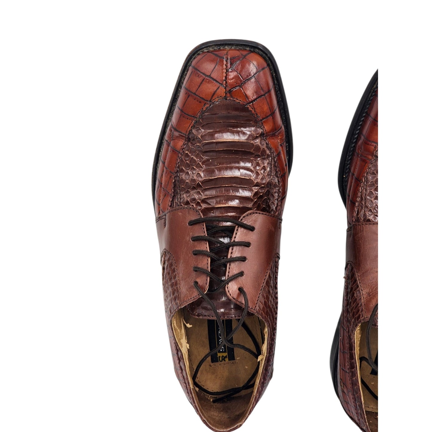 Stacy Adams Shoes Genuine Snake Leather Mens 9M Dress Brown Oxford Square Toe