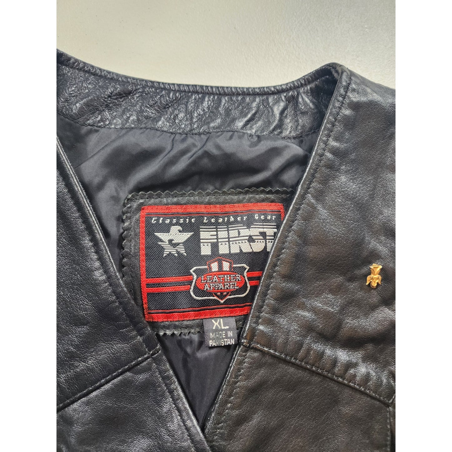 First Manufacturing Leather Vest XL Biker Motorcycle Club Riding Snap Taffeta