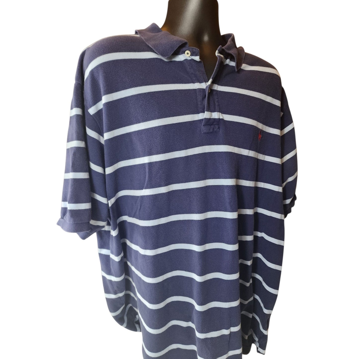 Polo Ralph Lauren Men 3XLT Tall Striped Polo Shirt Navy Cotton Short Sleeve