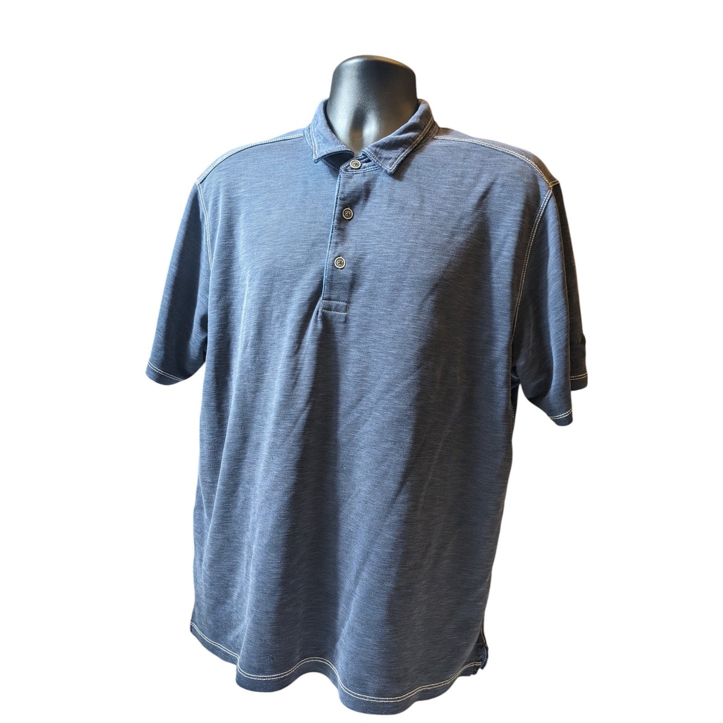 Tommy Bahama Polo Men XL Navy Blue Modal Short Sleeve Contrast Stitch Shirt Prep