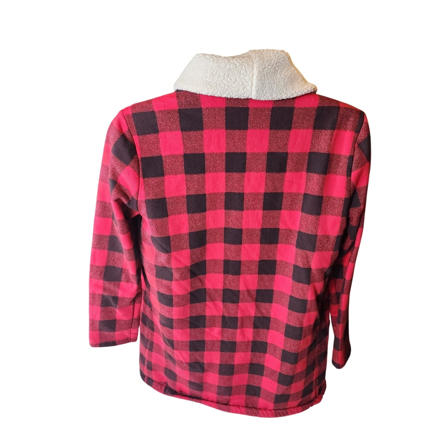 Eddie Bauer Buffalo Plaid Sherpa Lined Open Jacket Medium Cabin Flannel Shacket