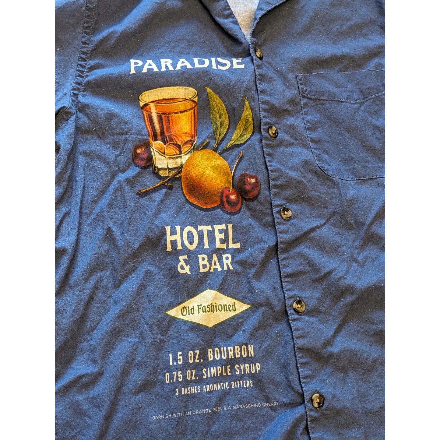 Old Navy Shirt Mens Large Linen Paradise Hotel Cocktail Graphic Beach Hawaiian