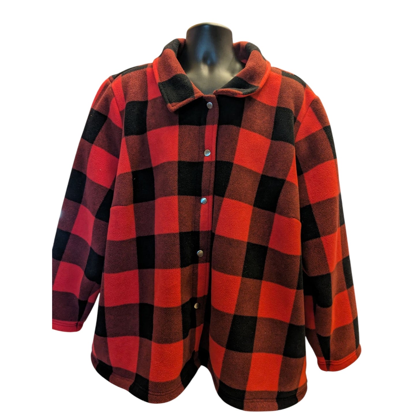 Denim & Co Sherpa Lined Buffalo Plaid Fleece Jacket Women 4X Red Black Button Up