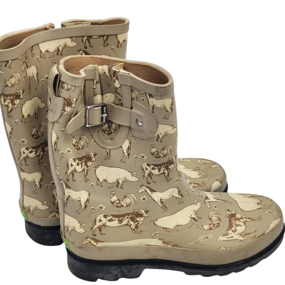 Western Chief Friendly Farms Rain Boots Womens 8 Animal Rubber Mid Cow Pig Horse