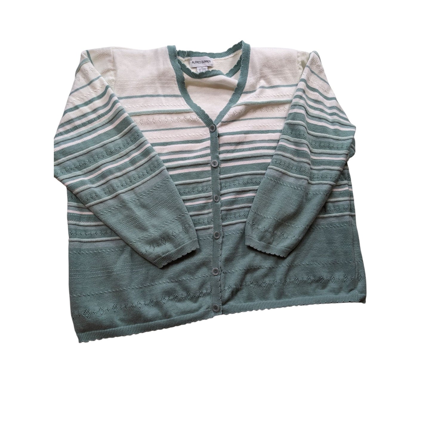 Alfred Dunner Cardigan Women 2X Knit Sweater Striped Ramie Button Front Layering