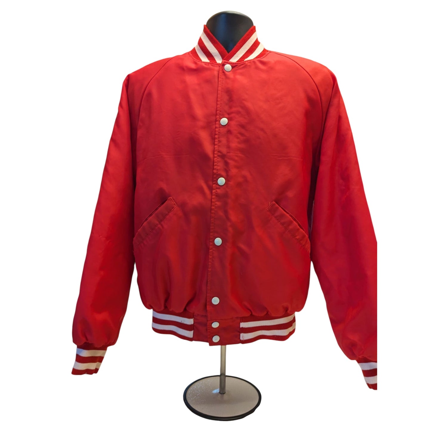 Vintage Butwin Red Satin Varsity Jacket Adult Large USA Snap Front Preppy