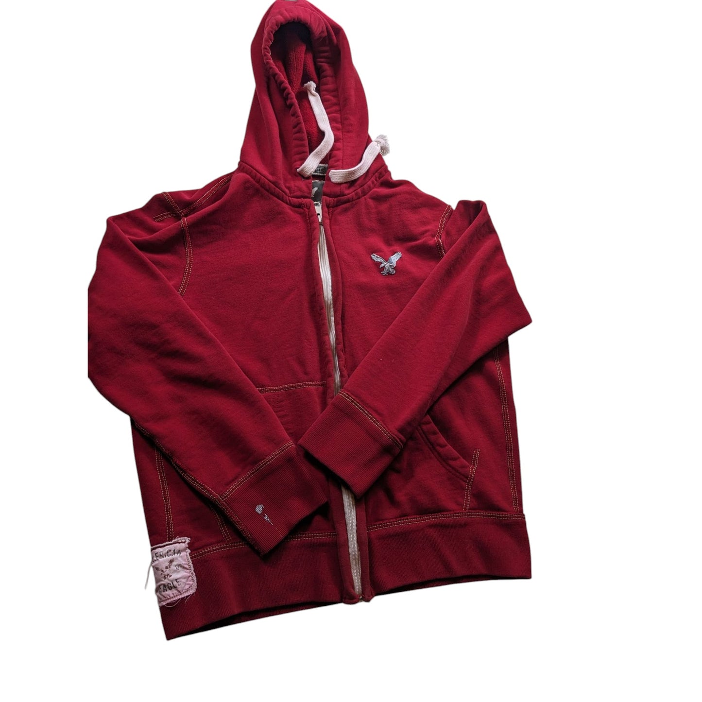 American Eagle Outfitter Men Medium Women Large Red Zip Hoodie Sweatshirt Fleece
