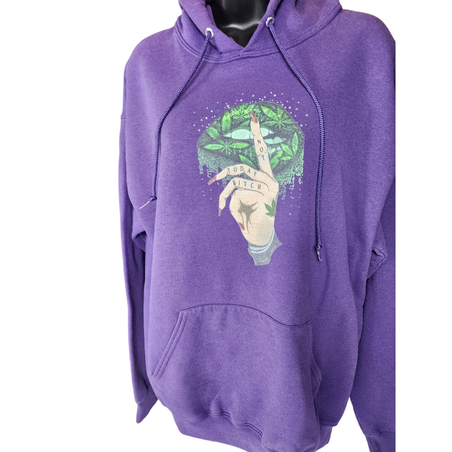 Jerzees Hoodie Women Large Graphic Lips Shh Finger Not Today Sweatshirt Y2K Rare