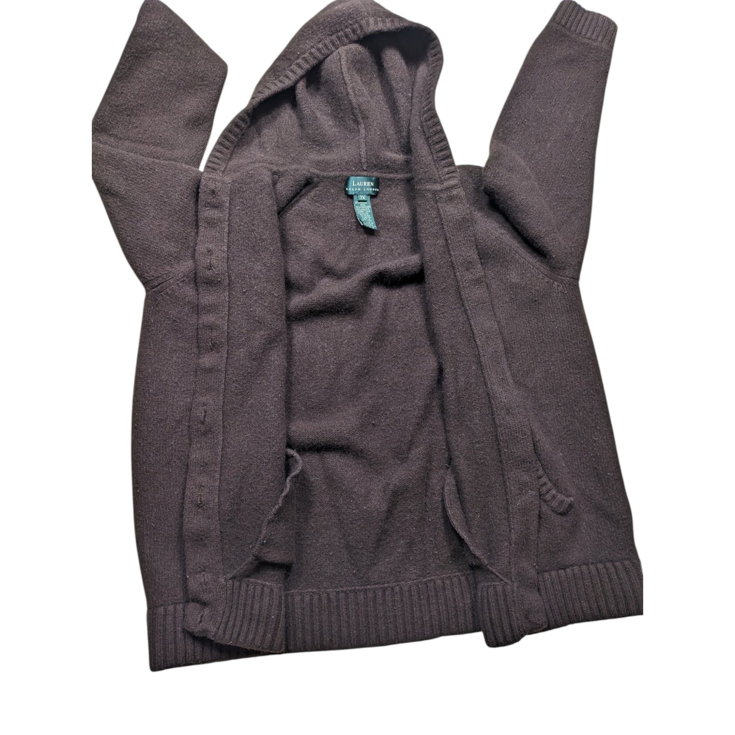 Lauren Ralph Lauren Hooded Cardigan Womens 2X Wool Cashmere Angora Sweater Horse