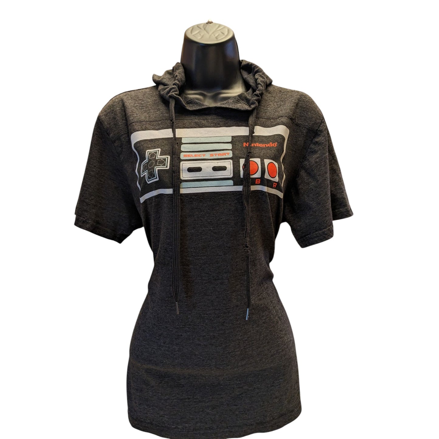 Nintendo NES Hooded T Shirt Women Large Mens Medium Gaming Graphic Tee Geek