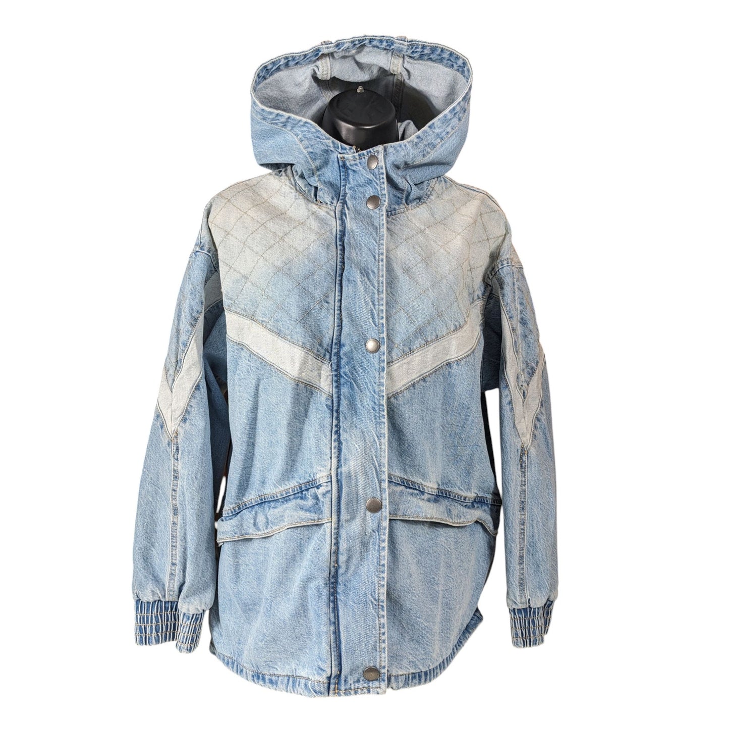 Vintage American Eagle Outfitter Womens Medium Denim Hooded Jean Jacket Quilted
