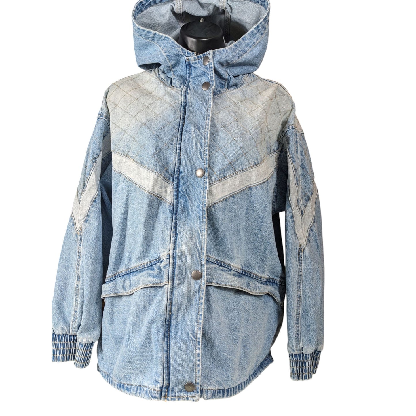 Vintage American Eagle Outfitter Womens Medium Denim Hooded Jean Jacket Quilted