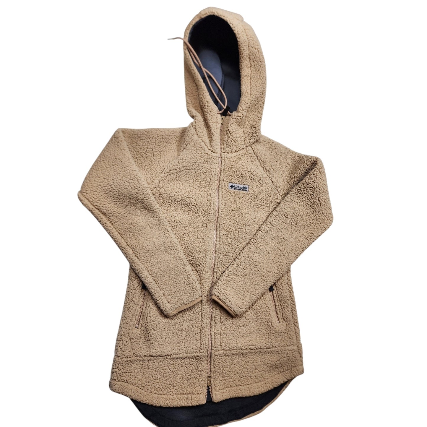 Columbia Hoodie Womens XS Sherpa Fleece Teddy Full Zip Jacket Longline Coat Cozy