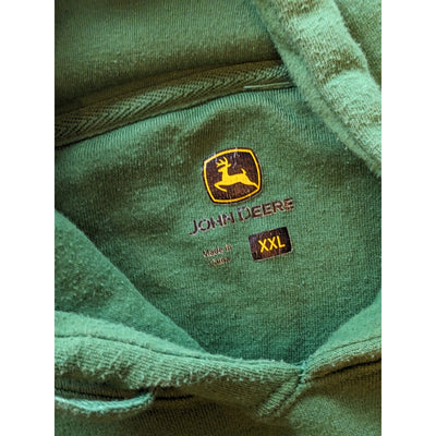 John Deere Hoodie Men XXL Green Pullover Sweatshirt Logo Graphic Kangaroo Pocket