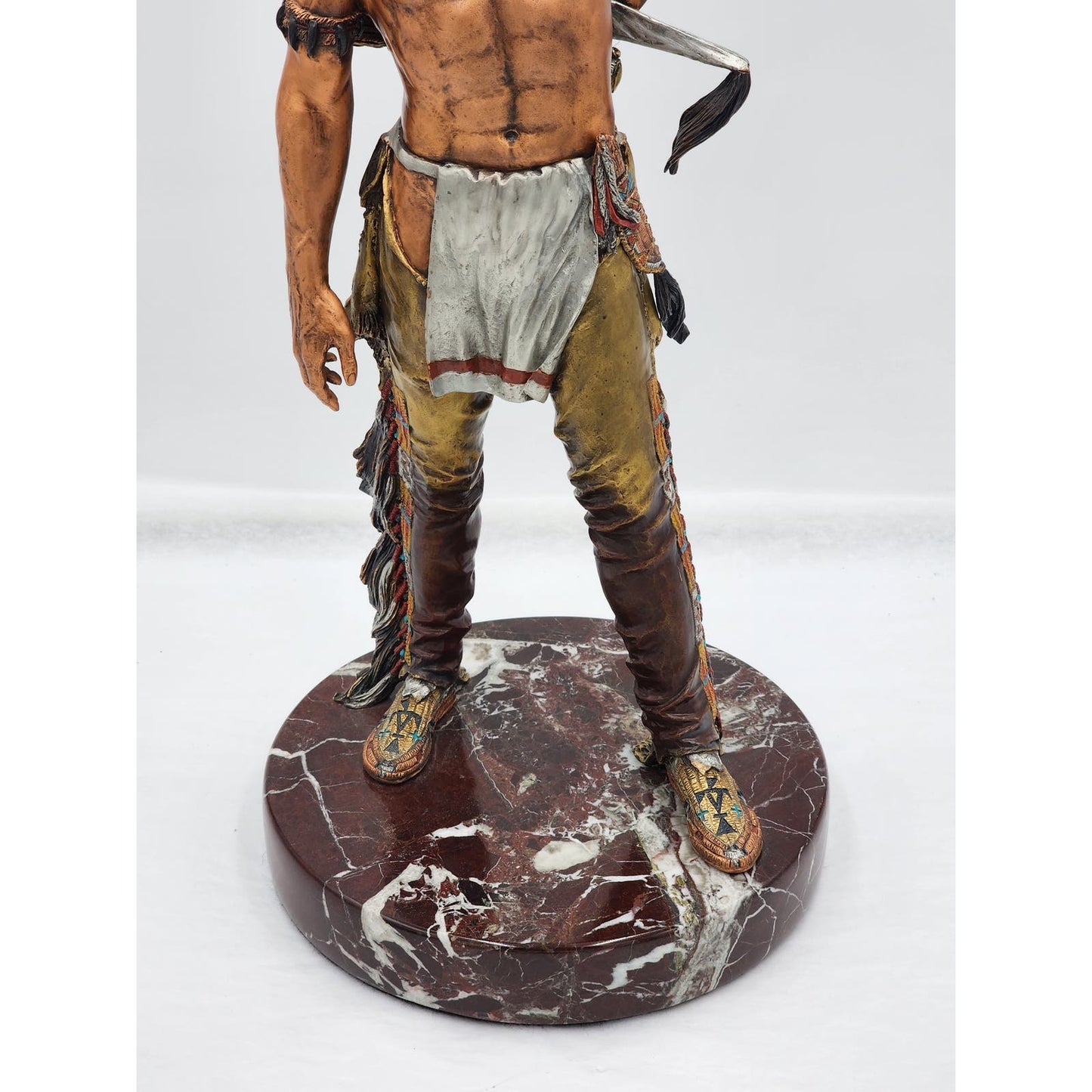 Christopher Pardell Bronze Sculpture Bears Heart Indian Coupe Feather Mixed Media Signed 24"