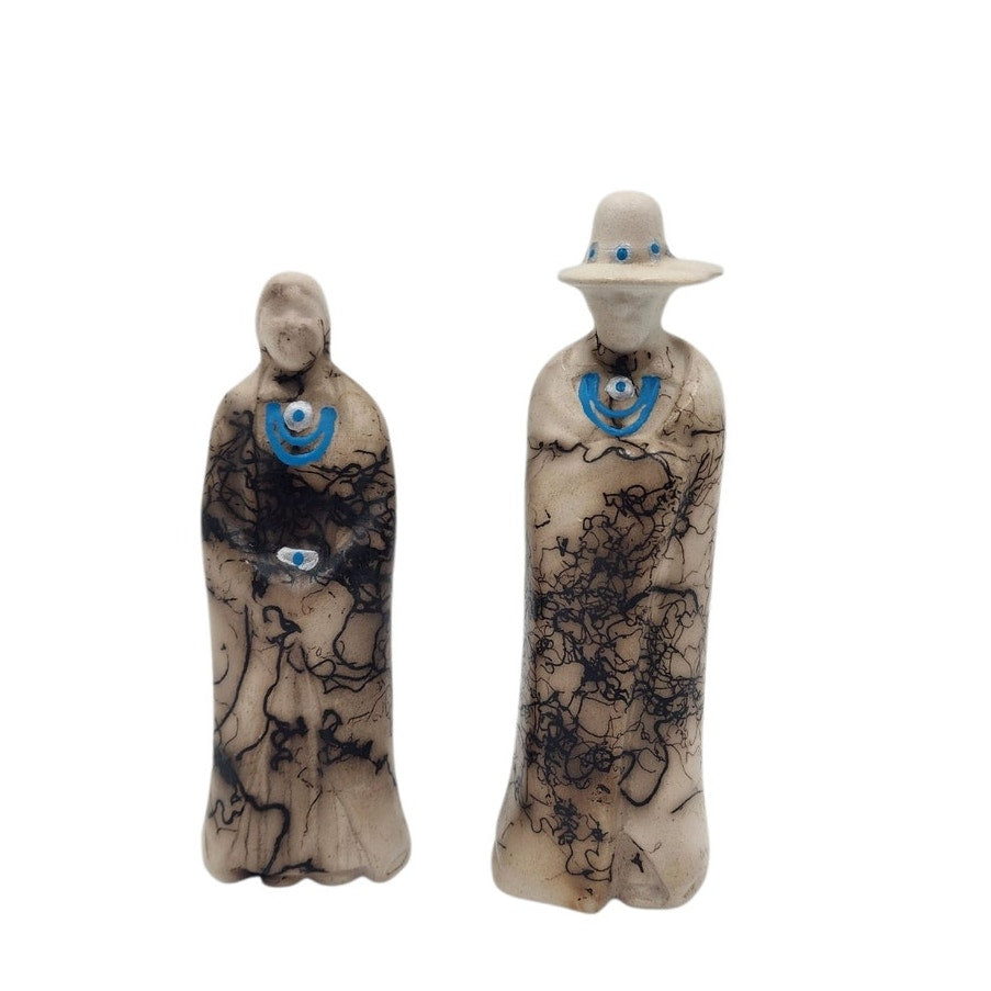 Native American Horsehair Pottery Figurines Southwest Sculpture Couple Pair 6"