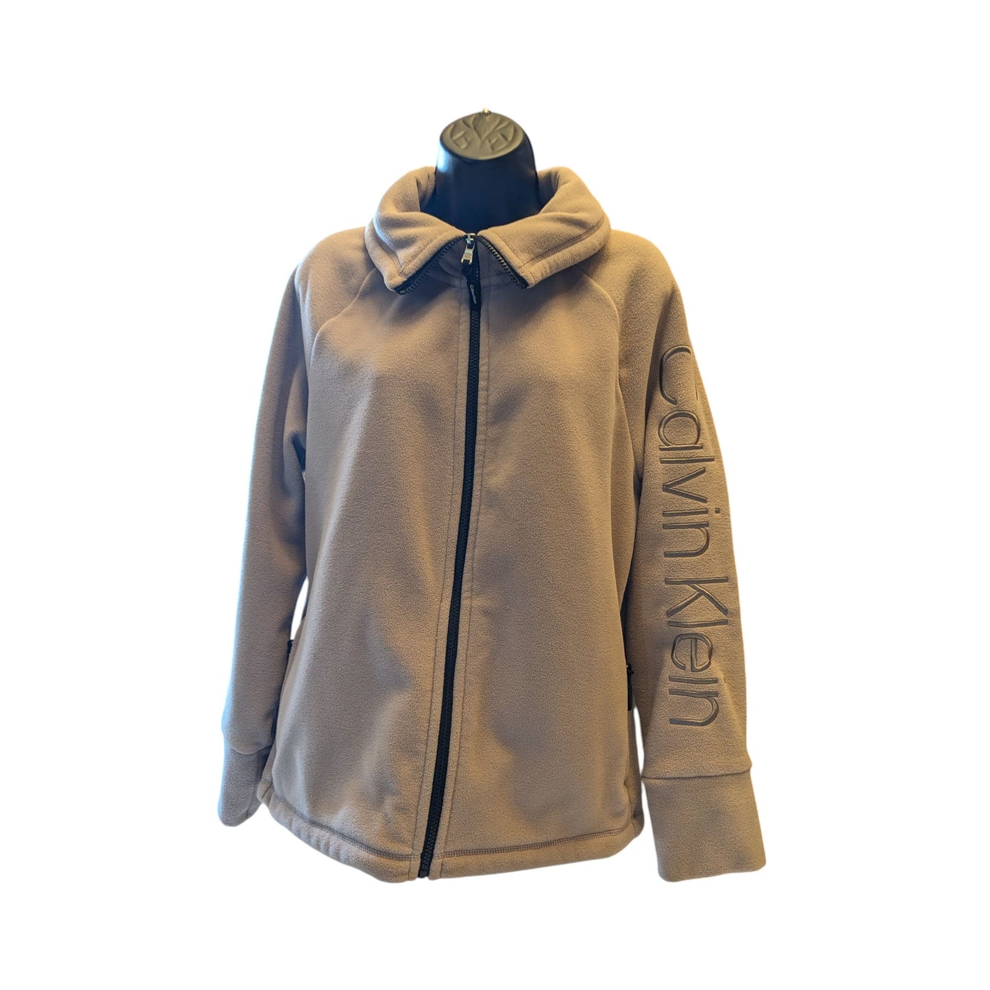 Calvin Klein Performance Fleece Jacket Women Large Zip Beige Pink Soft Warm Cozy