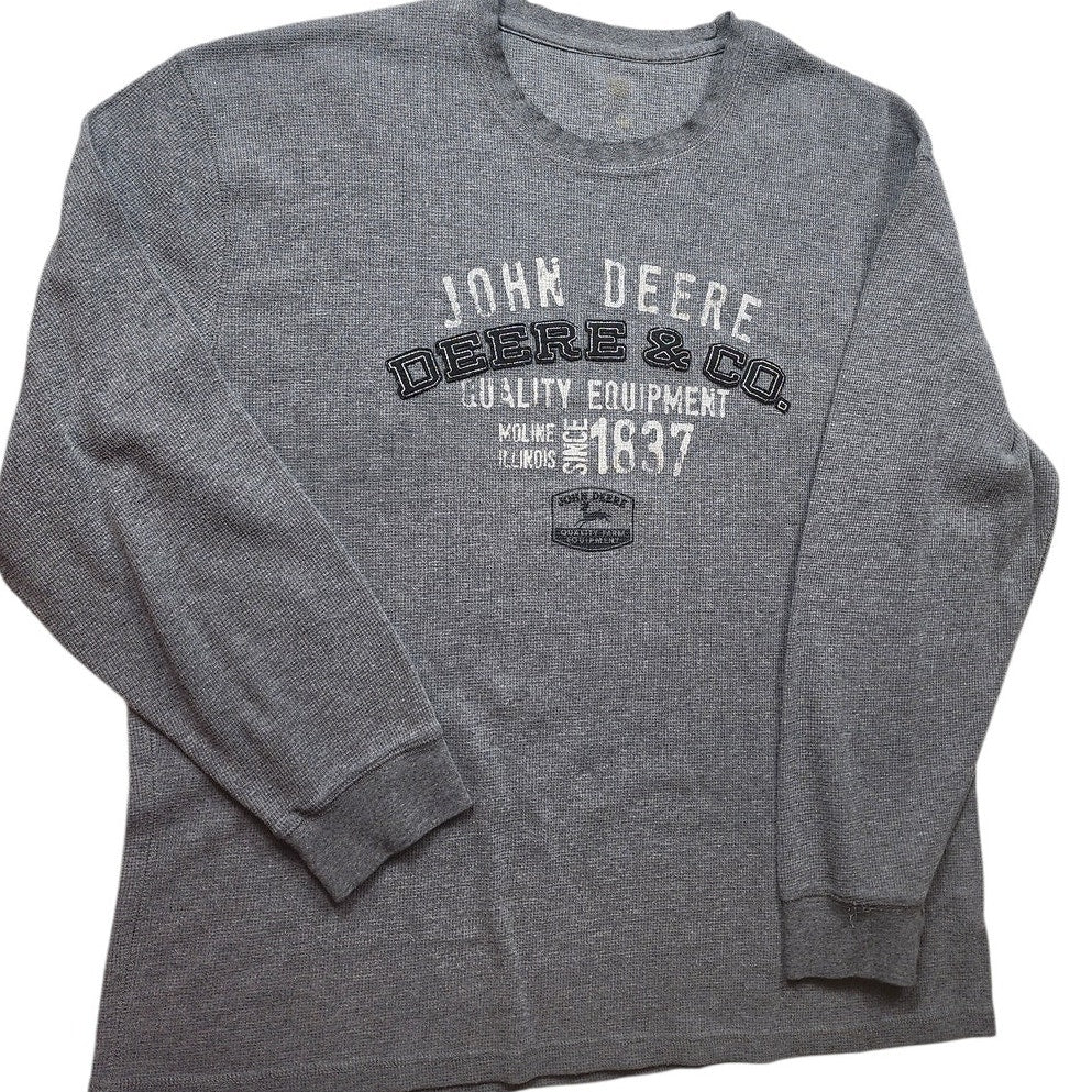 John Deere Long Sleeve Shirt Mens XXL Thermal Waffle Knit Crewneck Casual 1837