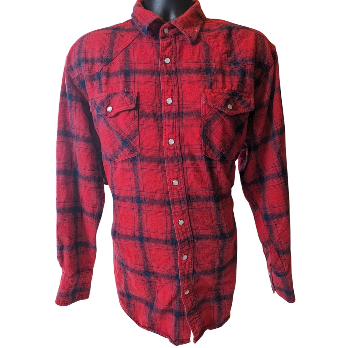 Roper Shirt Men XL Red Plaid Flannel Long Sleeve Western Snap Cowboy Rodeo Ranch