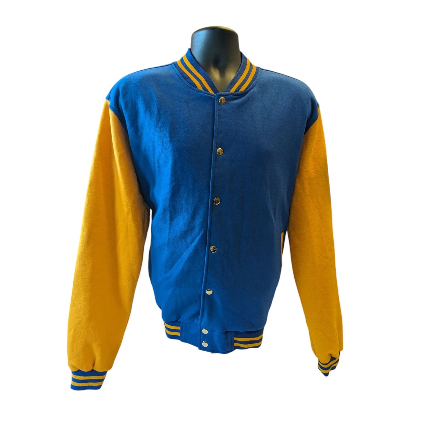 Varsity Jacket Mens XXL Letterman Style Bomber Blue Gold Snap Button Retro Style