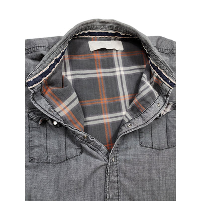 Levis Shirt Mens Large Gray Long Sleeve Pearl Snap Denim Look Distressed Rugged