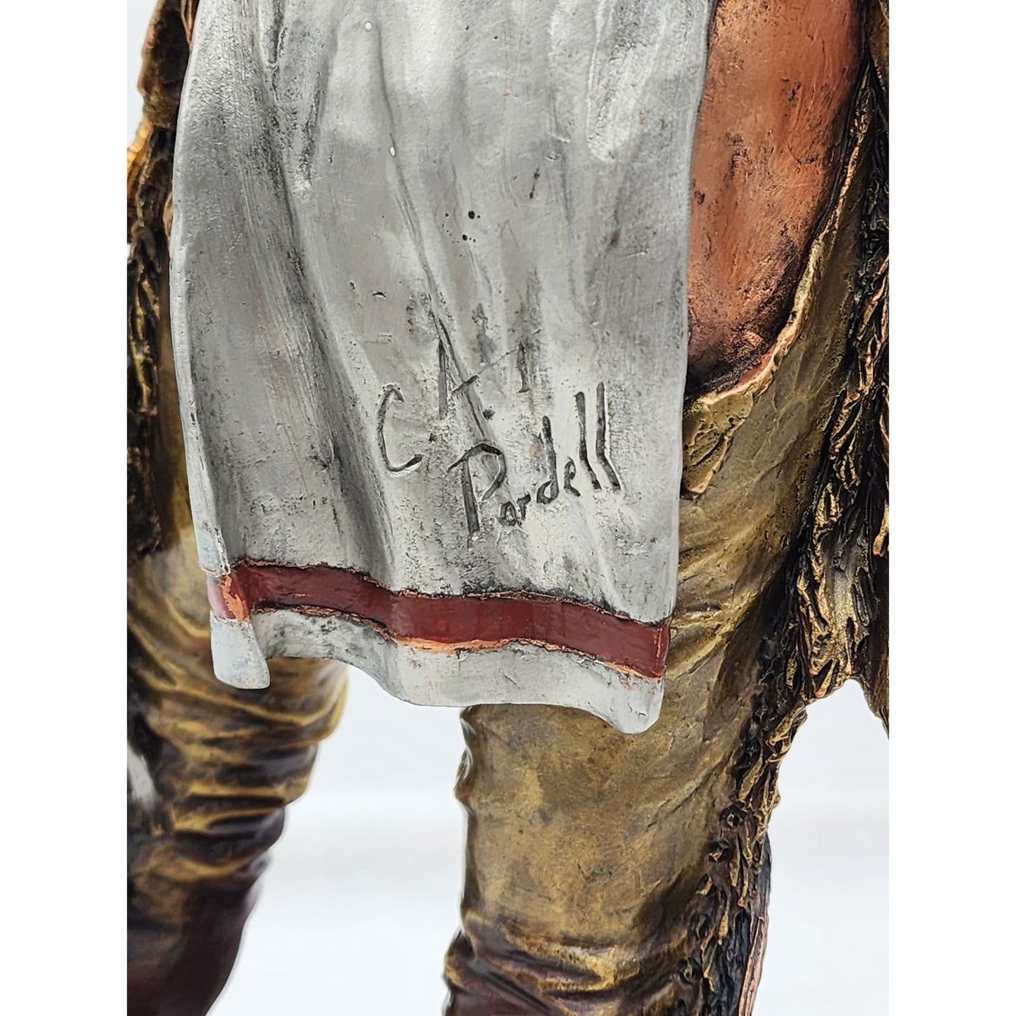 Christopher Pardell Bronze Sculpture Bears Heart Indian Coupe Feather Mixed Media Signed 24"