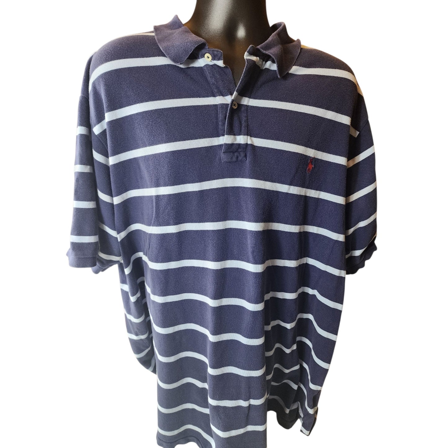 Polo Ralph Lauren Men 3XLT Tall Striped Polo Shirt Navy Cotton Short Sleeve