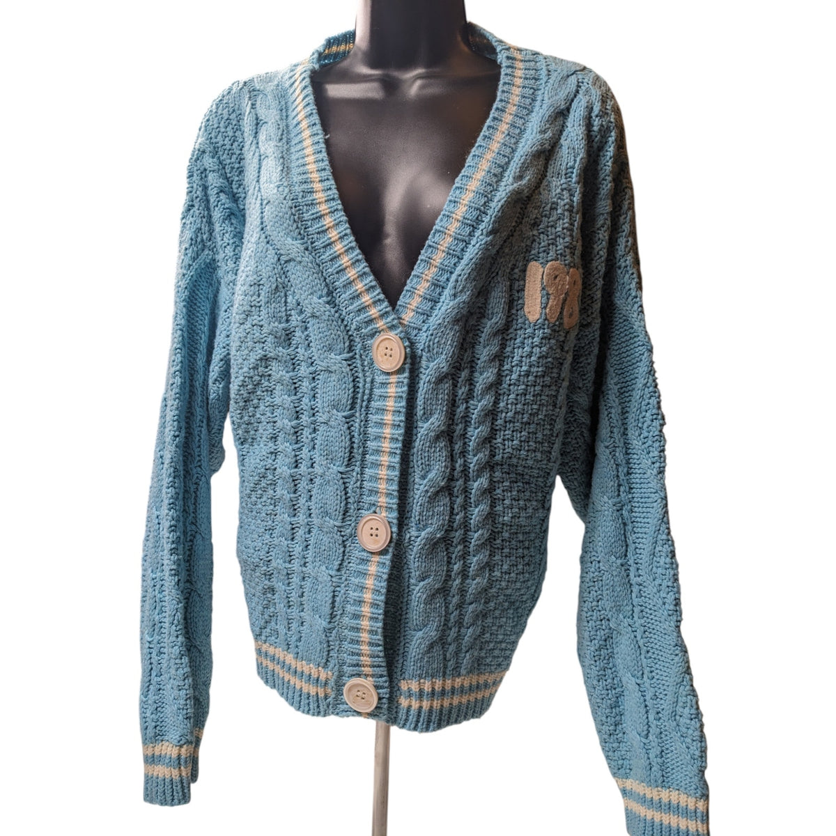 Taylor Swift 1989 Cardigan Womens Medium Large Blue Cable Knit Seagull Button