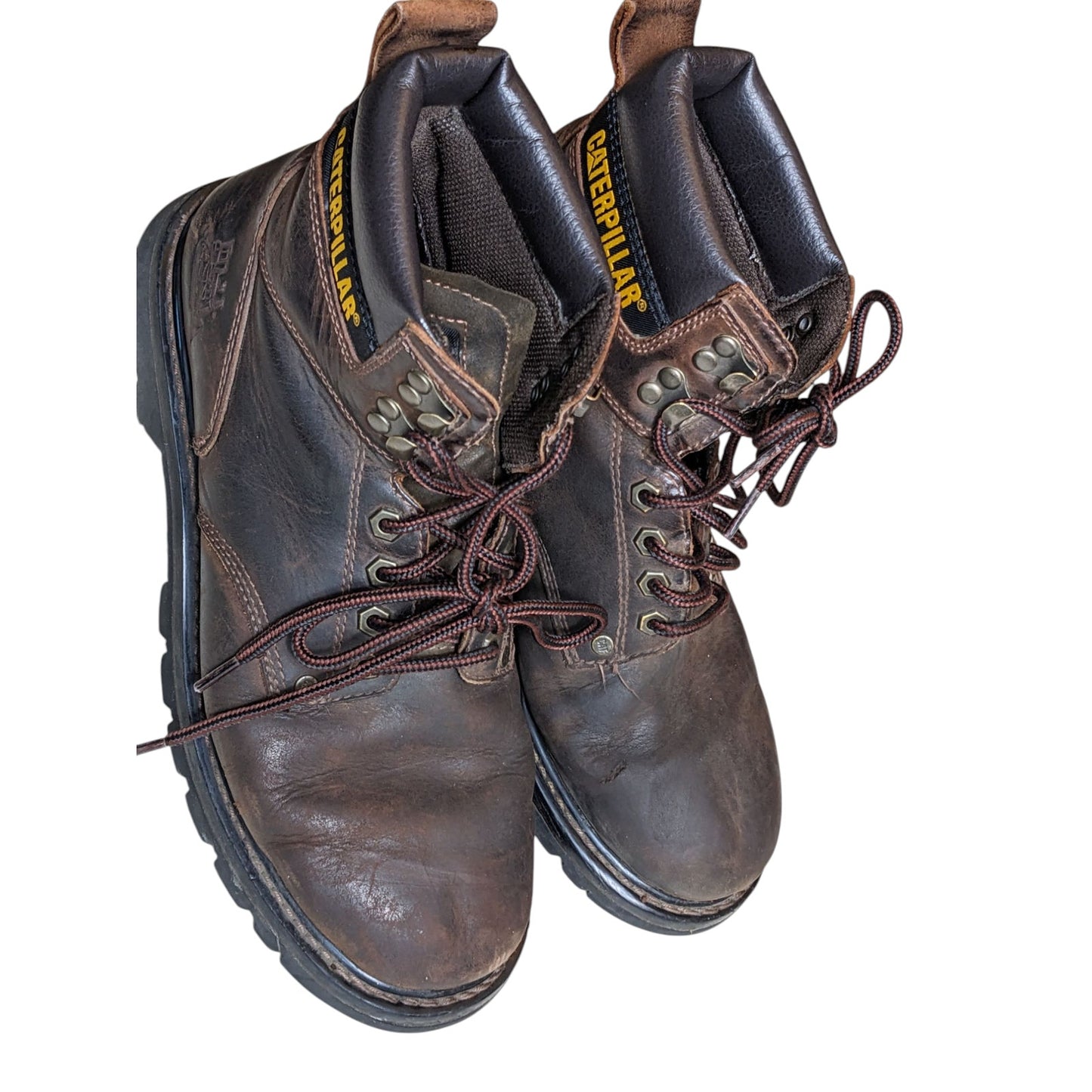 Caterpillar Work Boots Mens 10.5 Brown Leather Steel Toe Safety Oil Resistant
