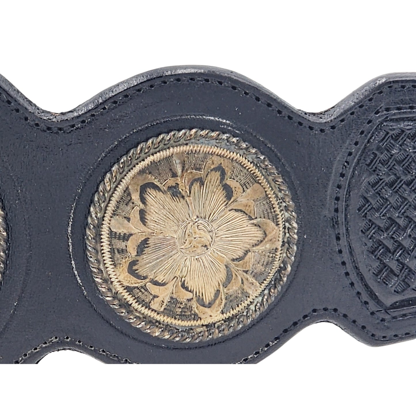 Vogt Belt Steerhide Leather Sterling Buckle Western Conchos Southwest Style 32