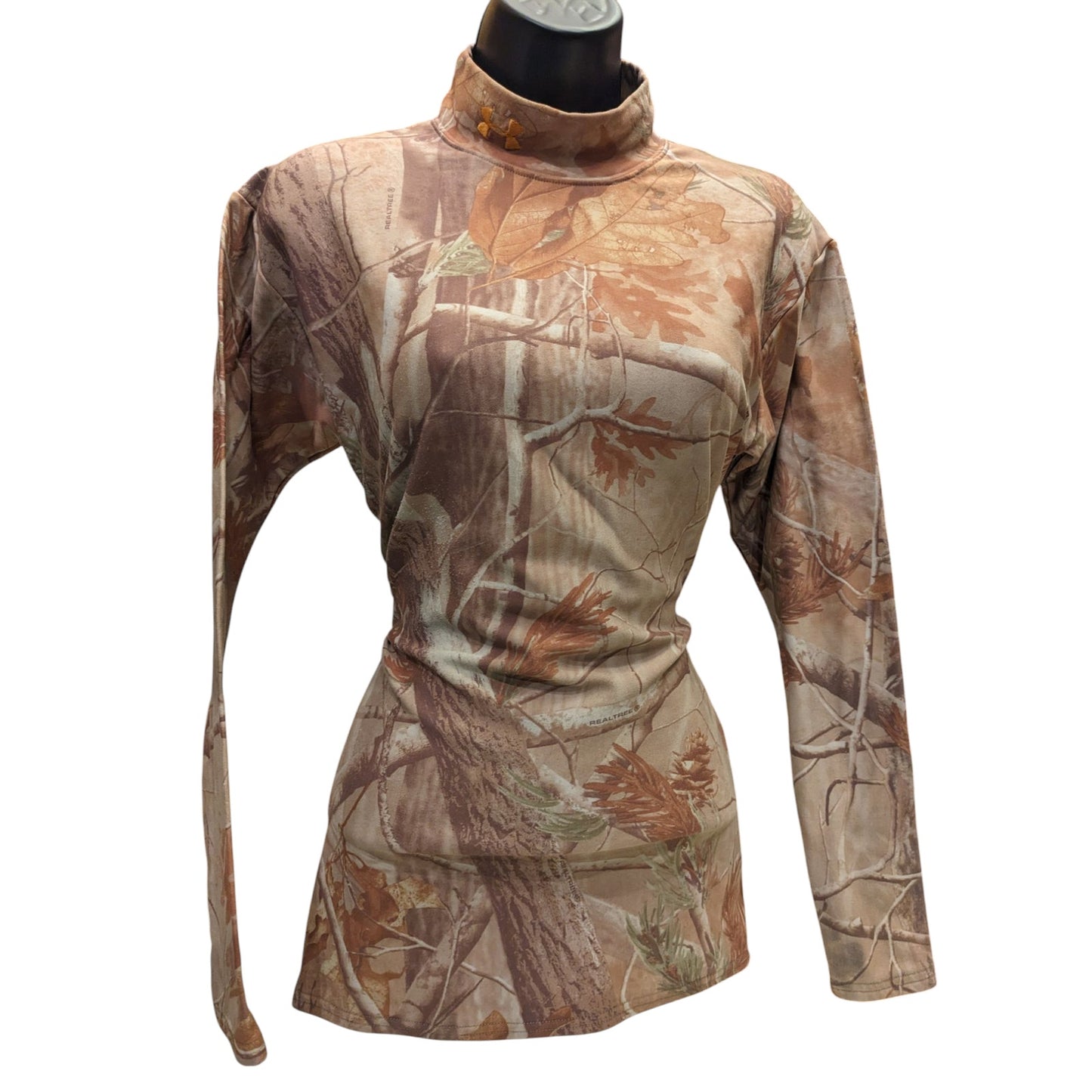 Under Armour Realtree Long Sleeve Mock Neck Shirt Women Large Camo Hunting Hike