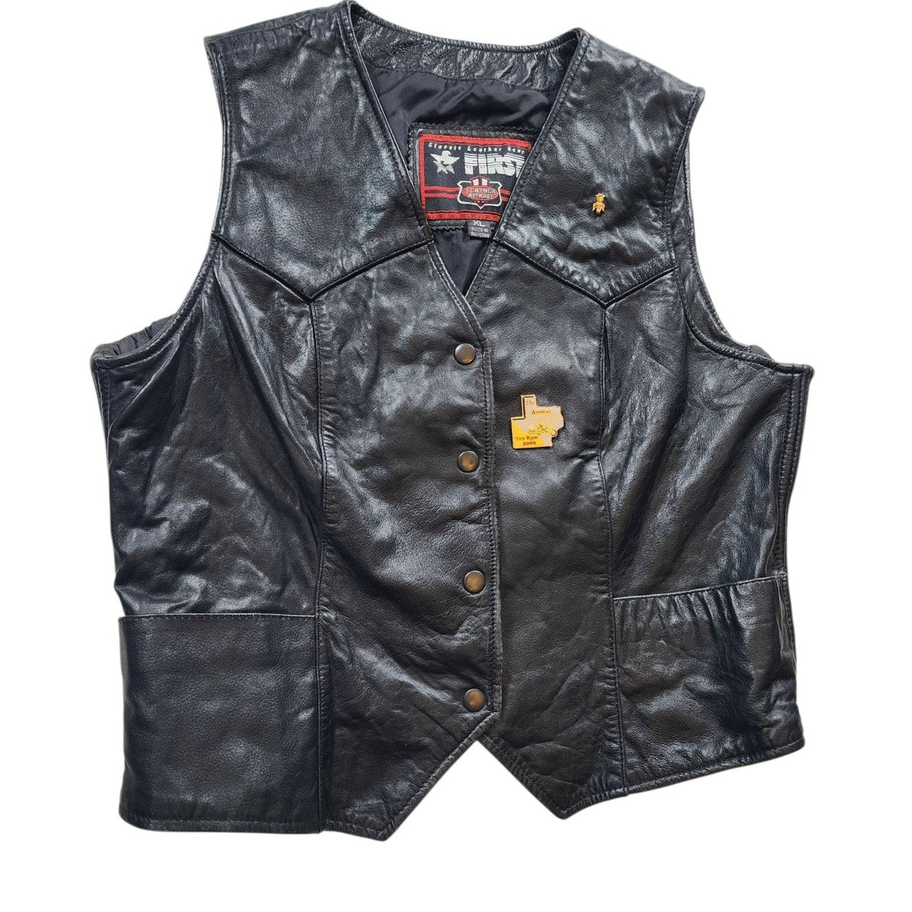 First Manufacturing Leather Vest XL Biker Motorcycle Club Riding Snap Taffeta