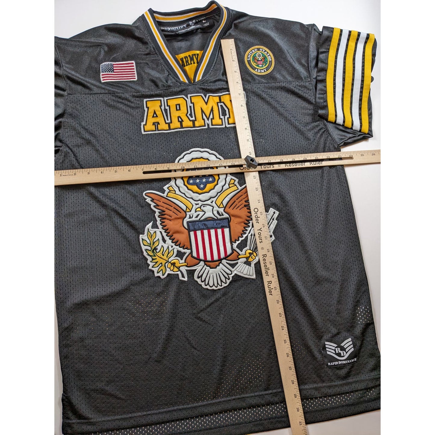 Rapid Dominance US Army Mens Football Jersey Sz Large Military Patriotic Patches