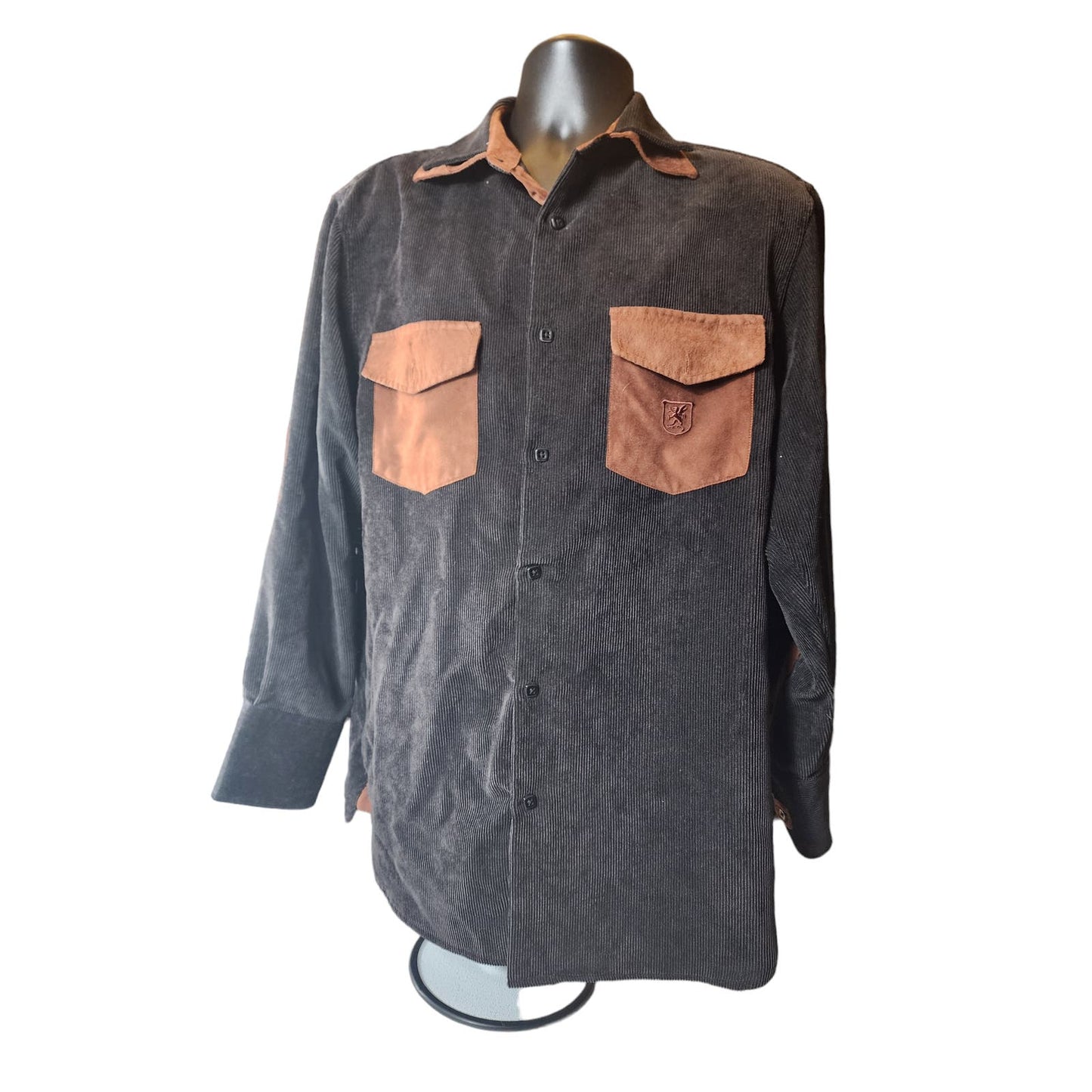 Stacy Adams Corduroy Button Up Shirt Men Medium Fashion Suede Pocket Long Sleeve