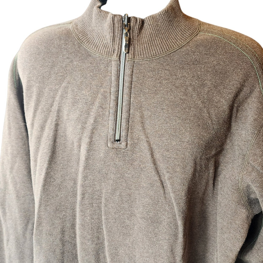 Tommy Bahama Reversible 1/4 Zip Pullover Mens 2XL Brown Blue Sweater Casual Knit