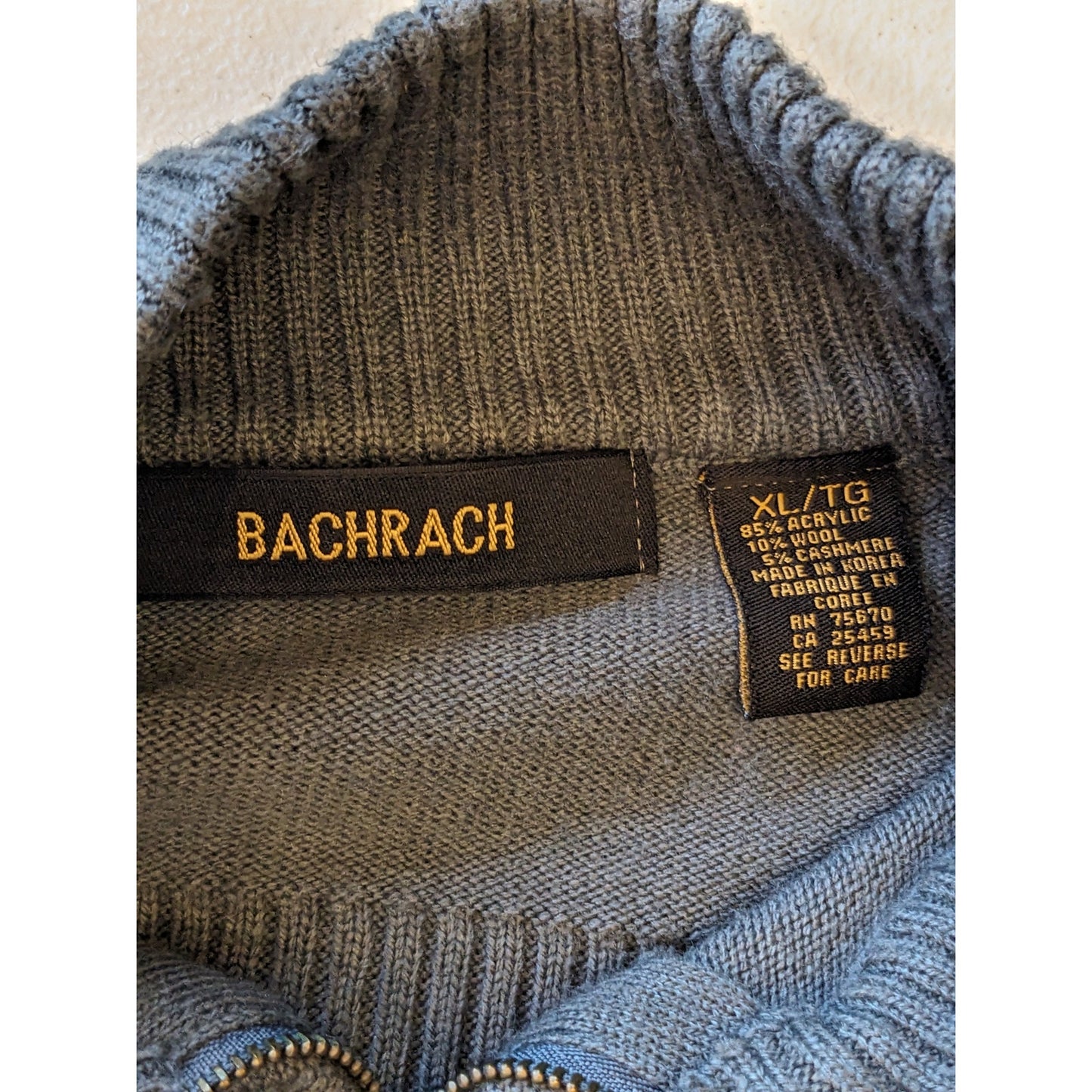 Bachrach Sweater Mens XL Ribbed Mock Neck Pullover Wool Knit Acrylic Cashmere