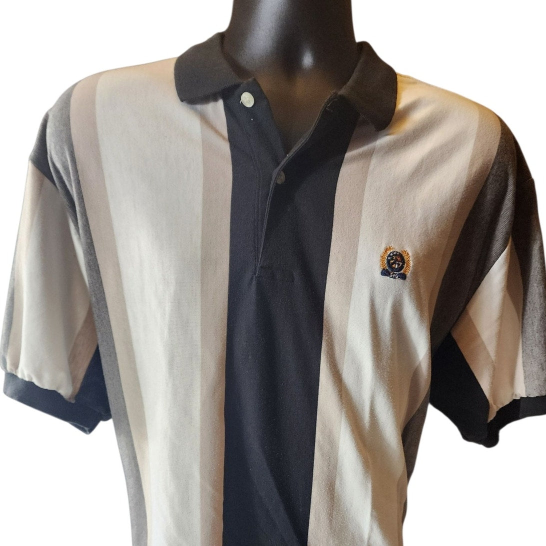 GFC Polo Shirt Mens XL Striped Crest Logo Short Sleeve Casual Golf Preppy 90s