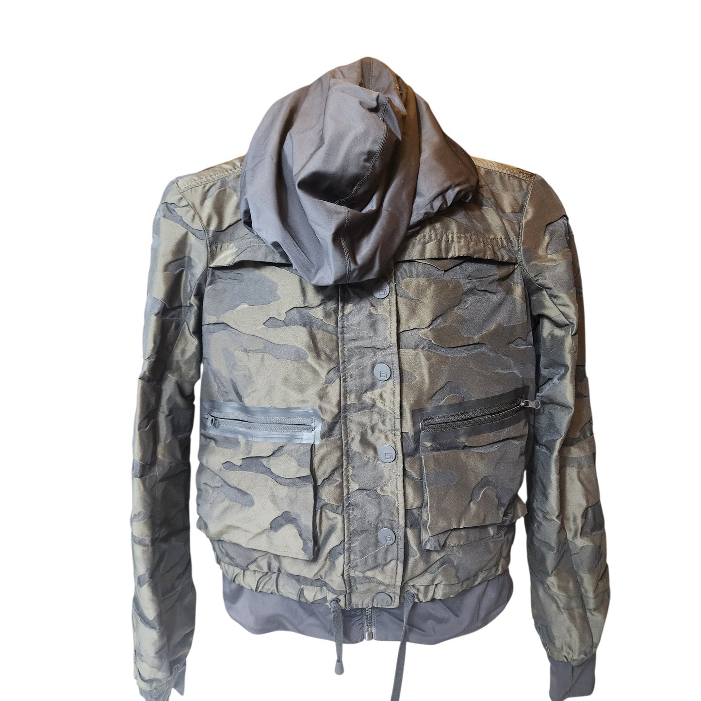 Blanc Noir Jacket Womens Small Skyfall Hooded Aviator Camo Zip Up Windbreaker