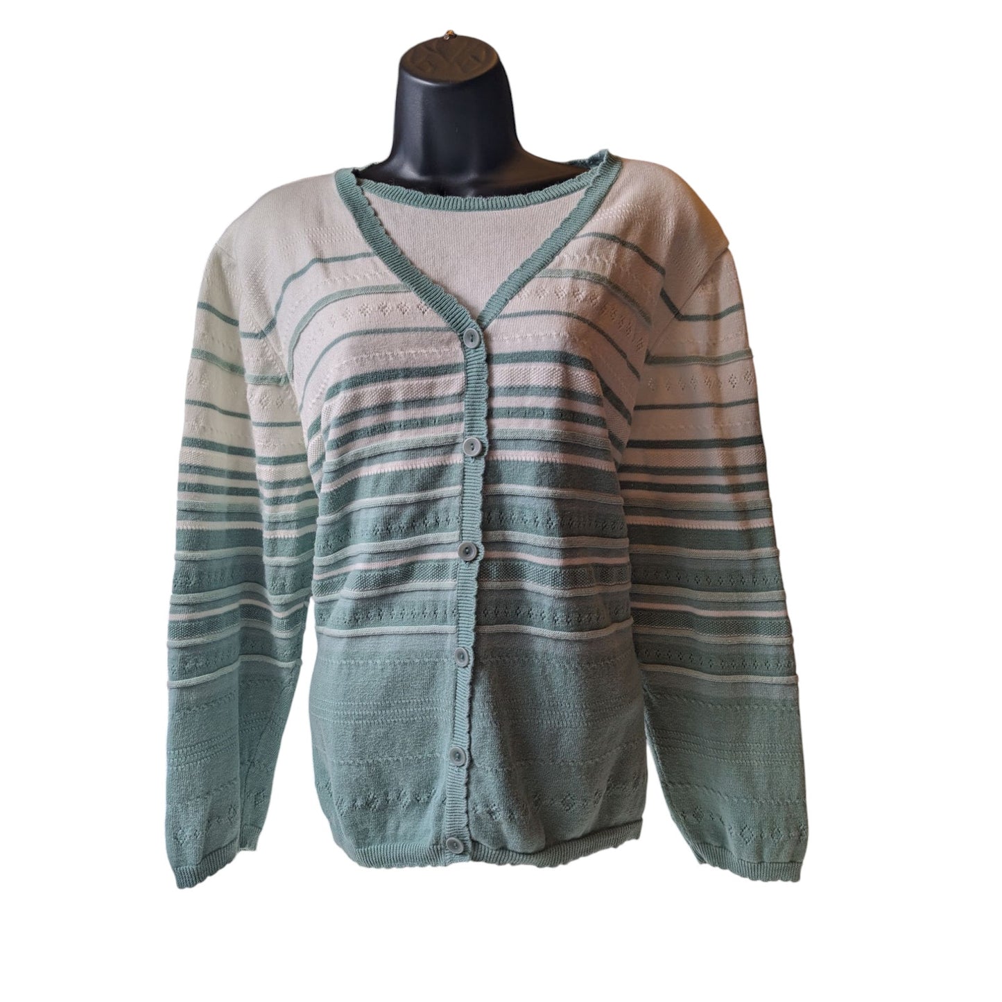 Alfred Dunner Cardigan Women 2X Knit Sweater Striped Ramie Button Front Layering