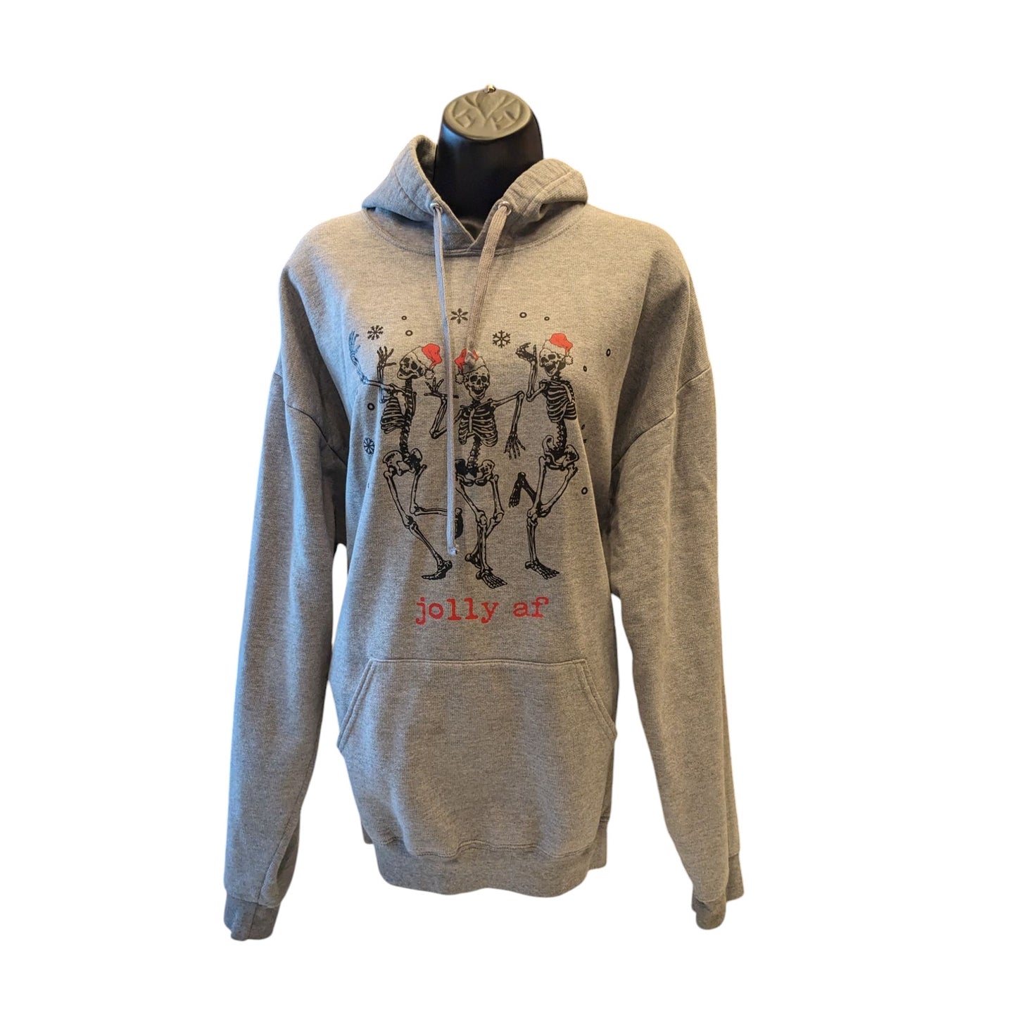 Athletic Works Jolly AF Skeletons Hoodie Mens XL Funny Christmas Sweatshirt Gray