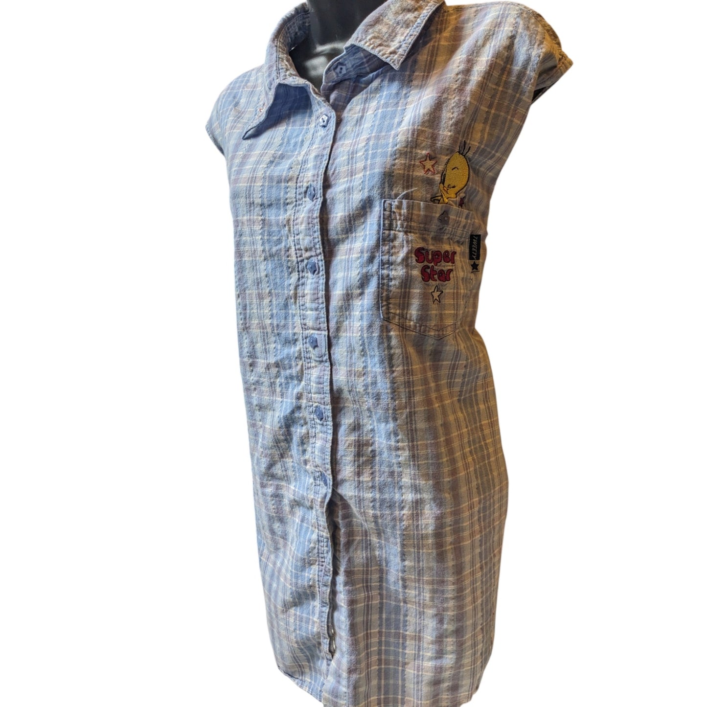 Looney Tunes Tweety Bird Women 26W 28W Sleeveless Button Up Shirt Embroidered
