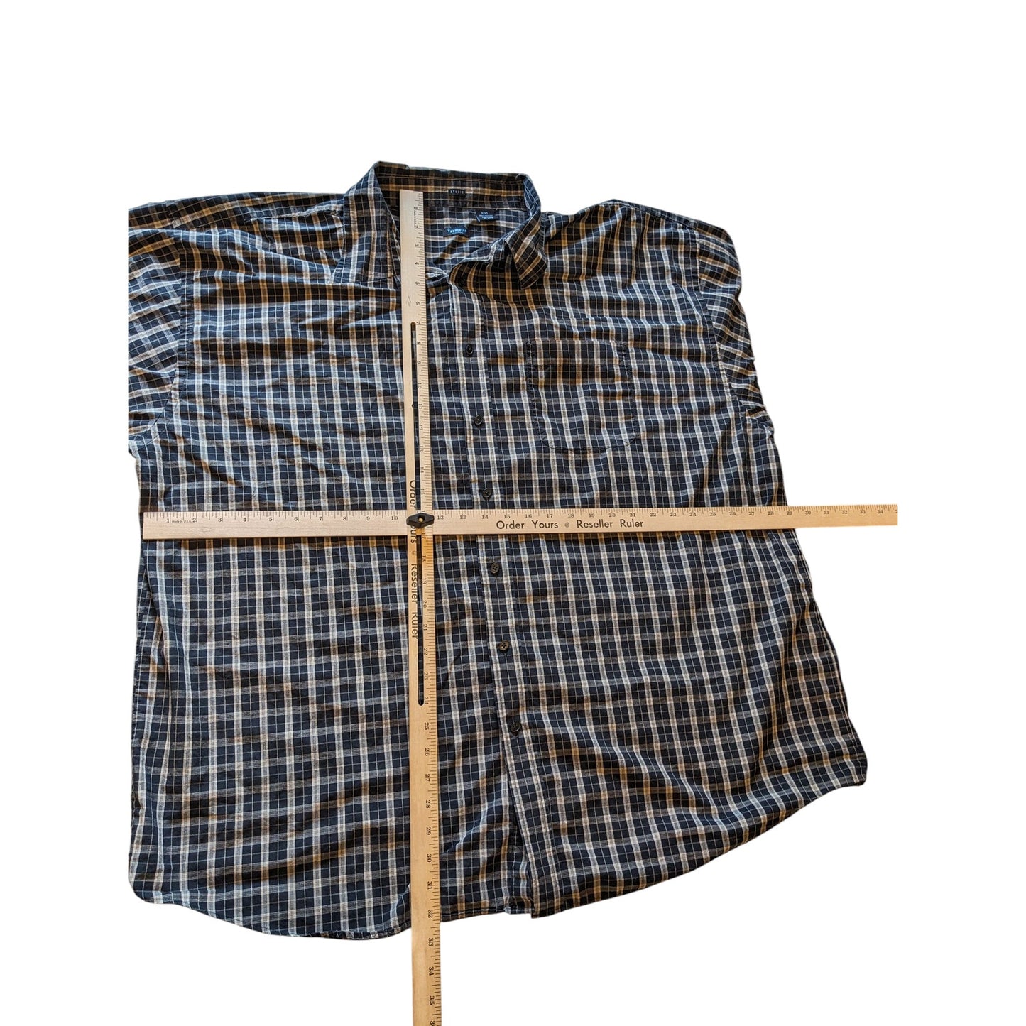 Van Heusen Studio Shirt Mens 3XLT Button Up Long Sleeve Cotton Plaid Blue Gray