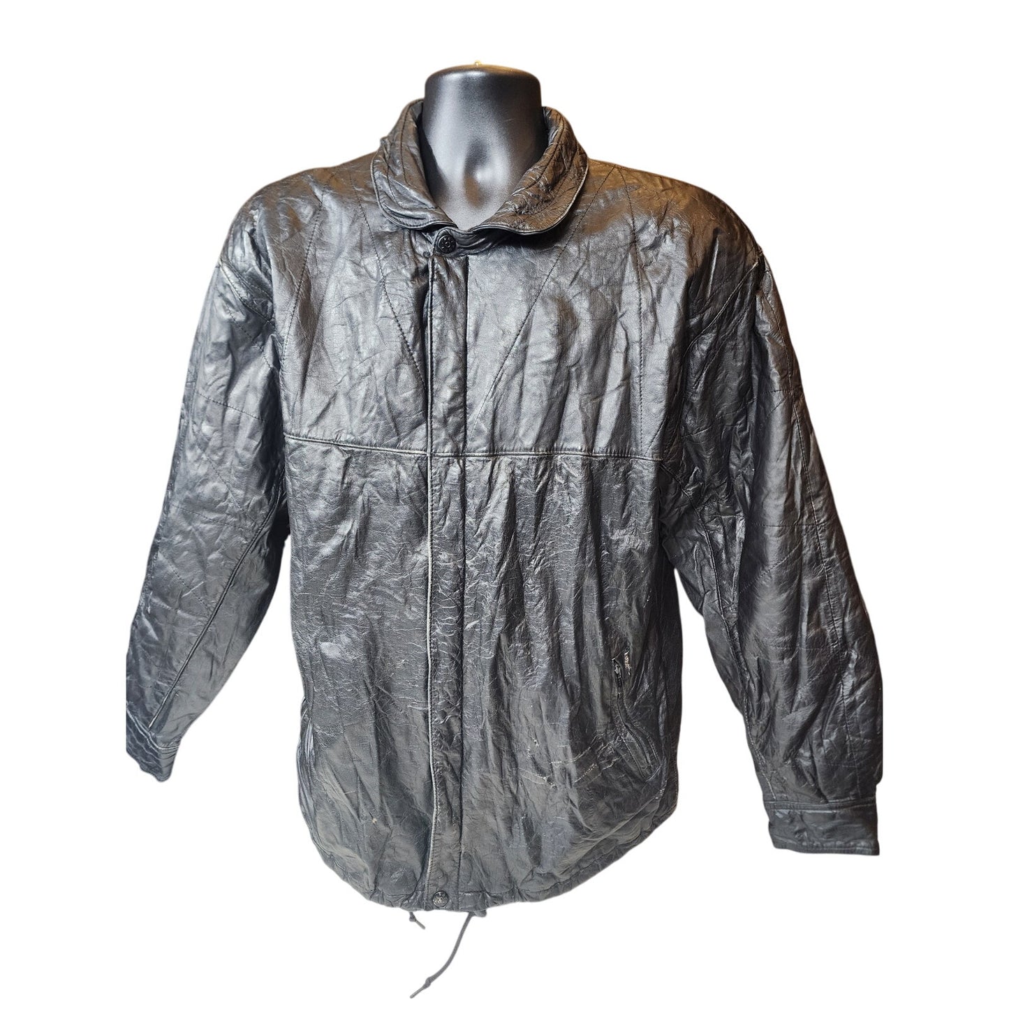 Petroff Leather Jacket Large 52 Zip Crinkle Bomber Vintage Moto Grunge 90s Y2K