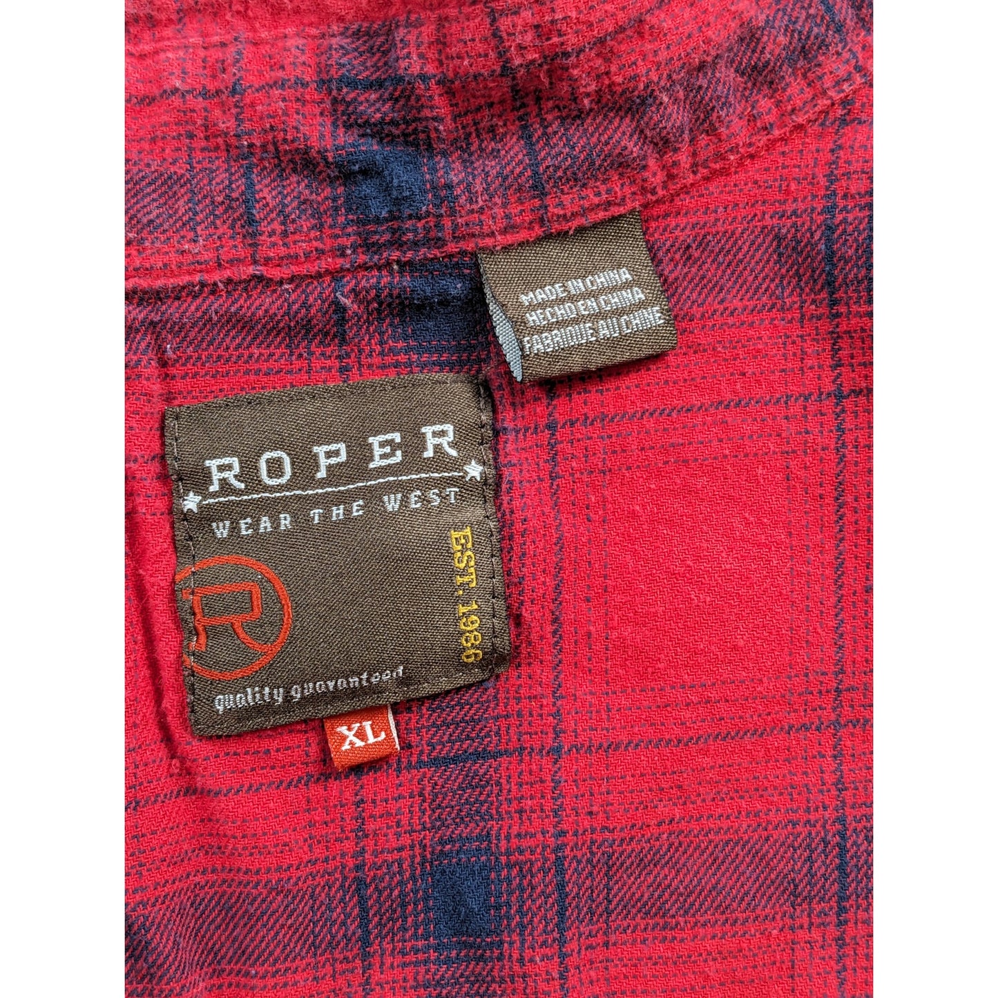 Roper Shirt Men XL Red Plaid Flannel Long Sleeve Western Snap Cowboy Rodeo Ranch