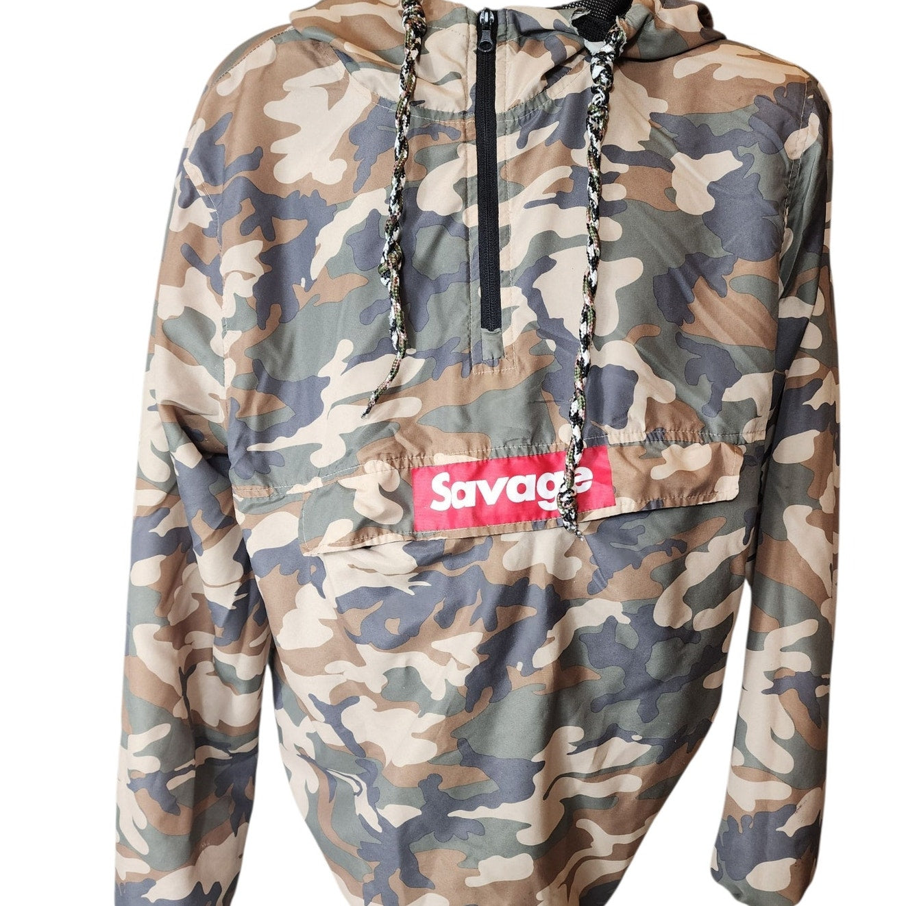 Carbon Savage Camo Pullover Windbreaker Hoodie Mens Large Womens XL Mesh Skater