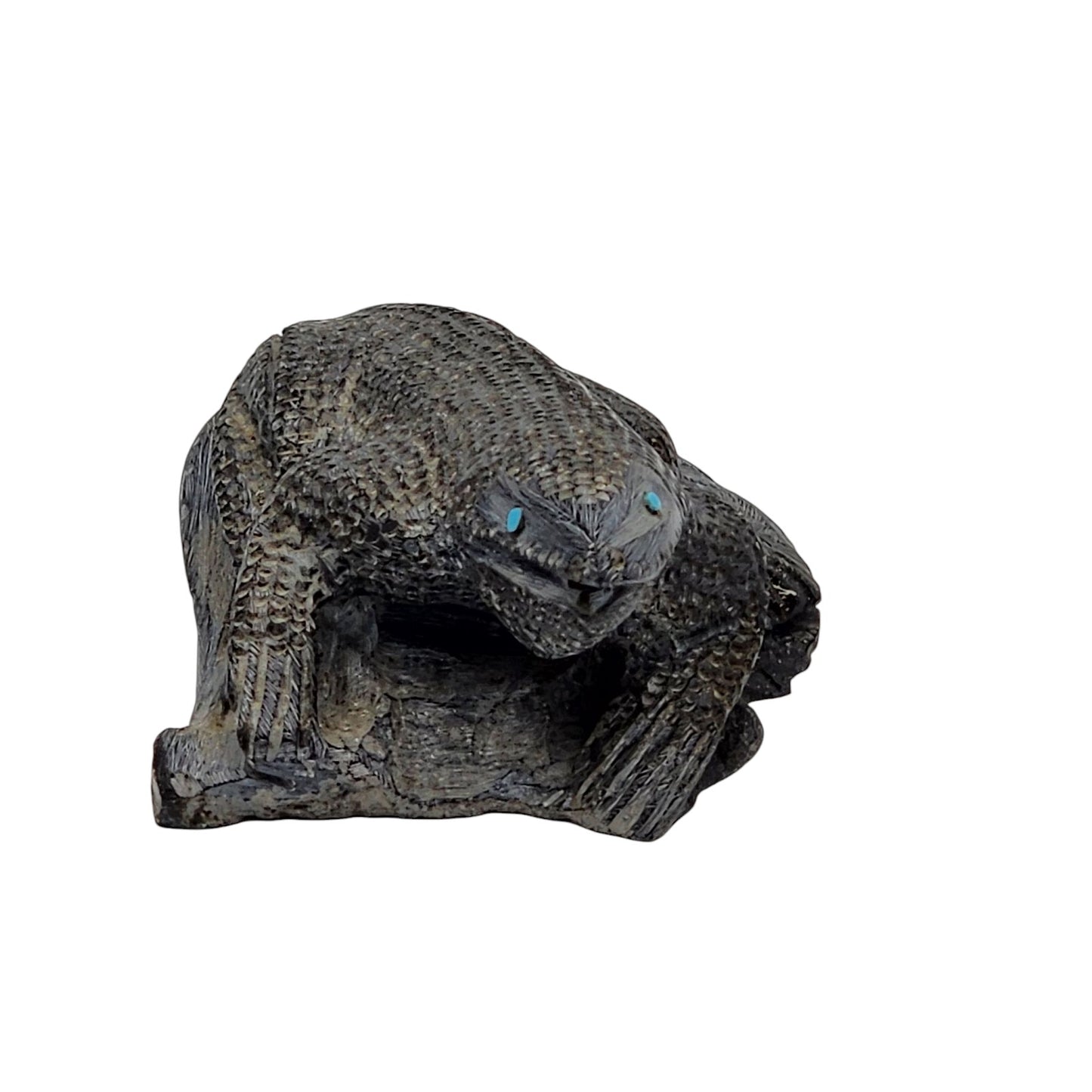 Native American Zuni Lizard Fetish Calvin Weeka Carved Stone Reptile Turquoise
