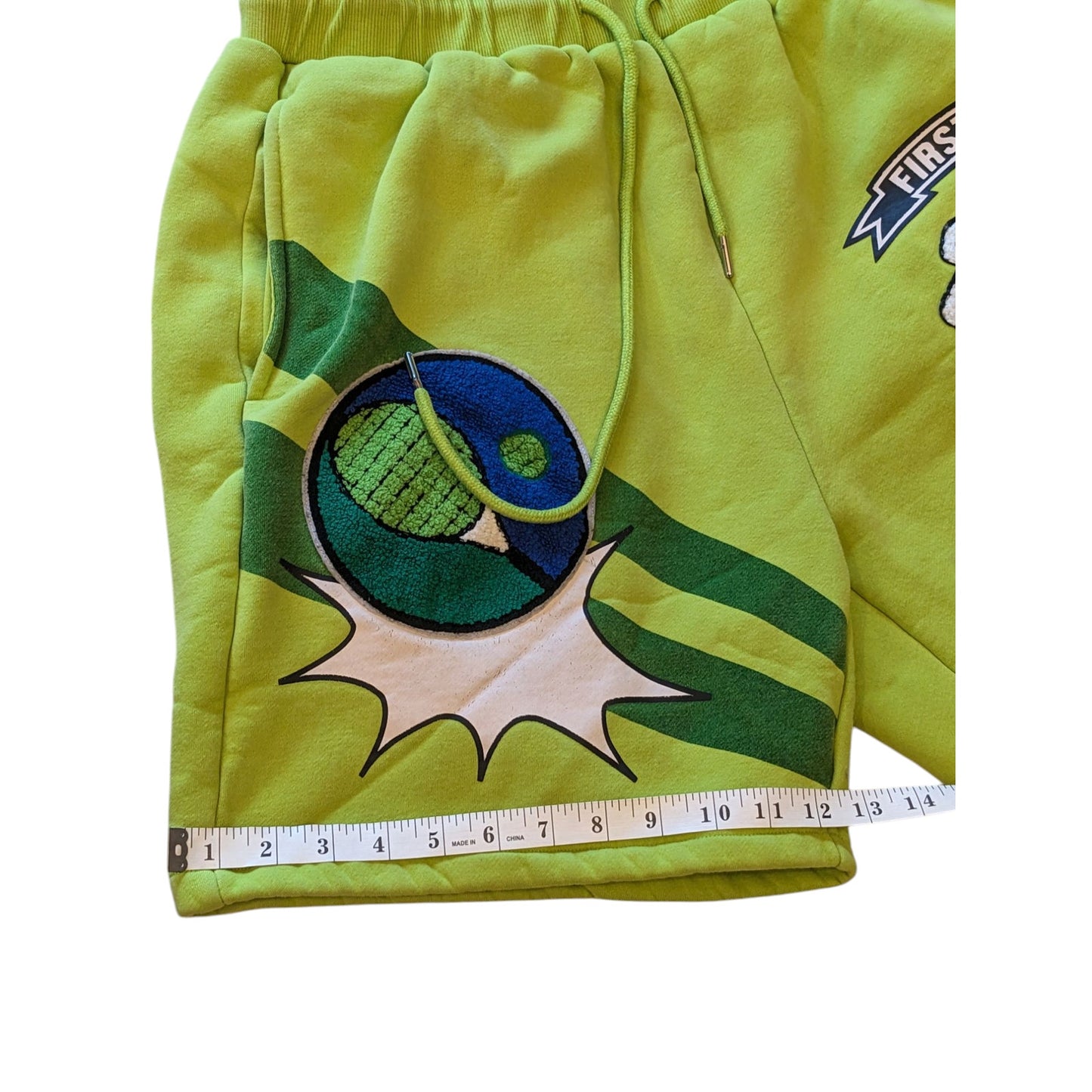 First Row Shorts Mens XL Neon Graphic Streetwear Hip Hop Style Drawstring Bold
