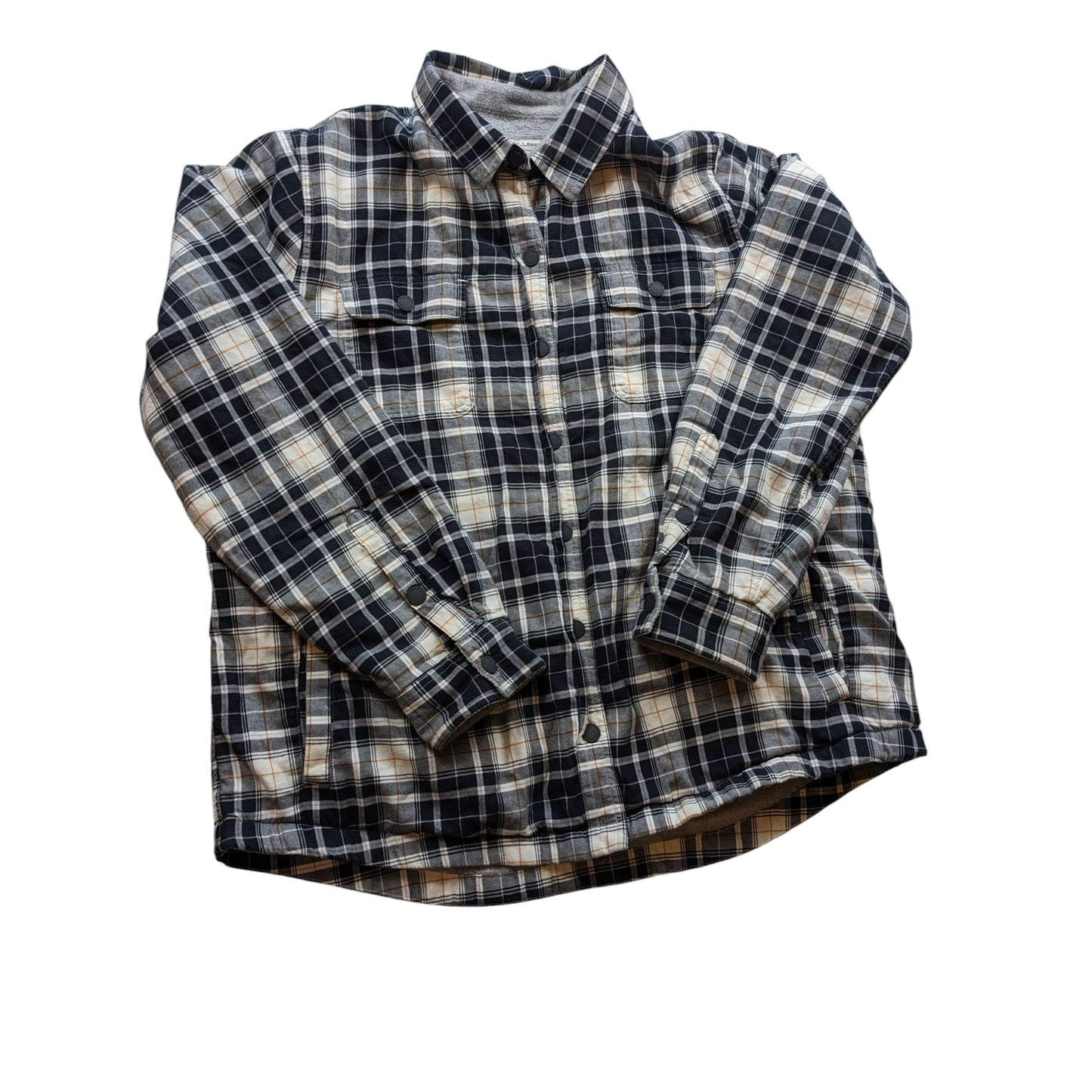 LL Bean Fleece Flannel Shirt Jacket Men Large Lined Plaid Sherpa Lumberjack Work