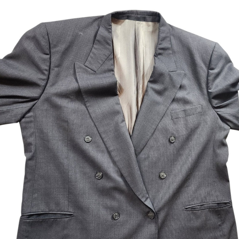 Cedrics Le Baron Blazer 48L Wool Double Breasted Gray Sport Coat Jacket Vintage