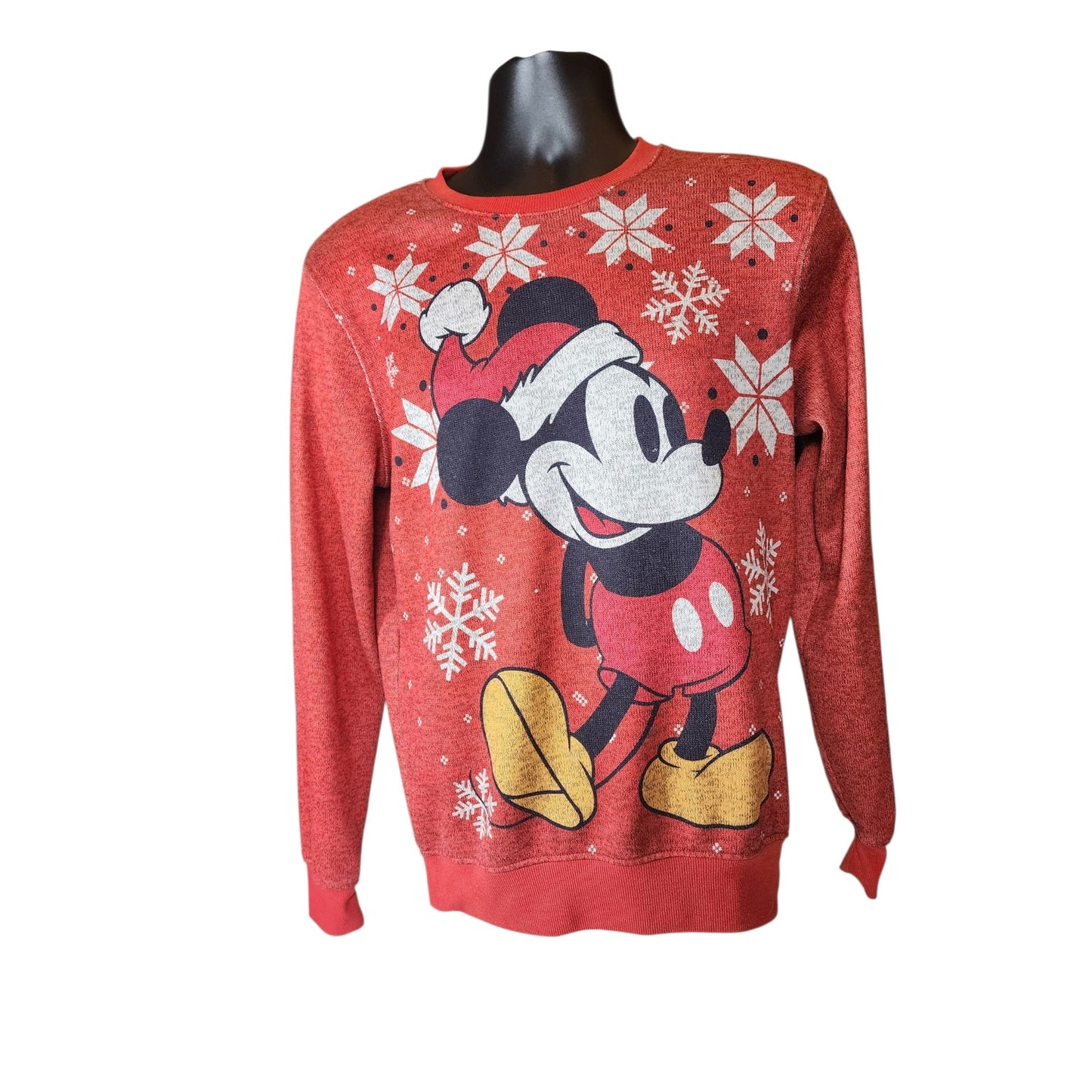 Disney Mickey Christmas Sweater Men Small Womens Medium Santa Hat Snowflake Ugly